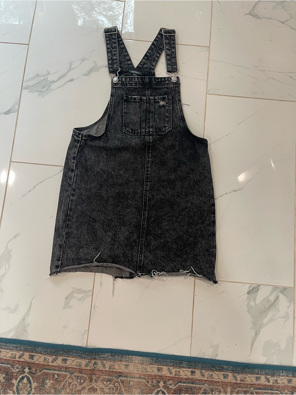 wild fable Black Washed Denim Overall Dress with Front Bib